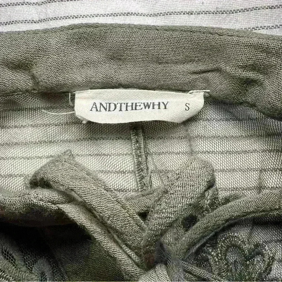 And The Why Army Green Blouse Sheer Floral Design - Picture 3 of 6